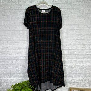 Lularoe Carly dress plaid green red short sleeve